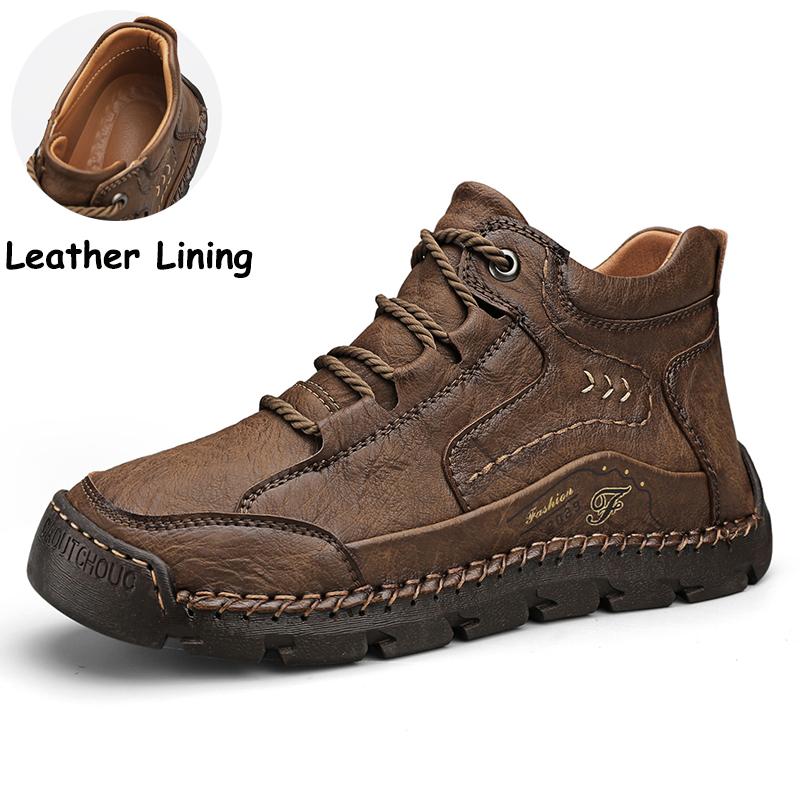 Мужская повседневная обувь с высоким берцем, плюшевая обувь ручной работы, повседневная обувь, осень и зима, большие размеры 39-48 48 коричневый