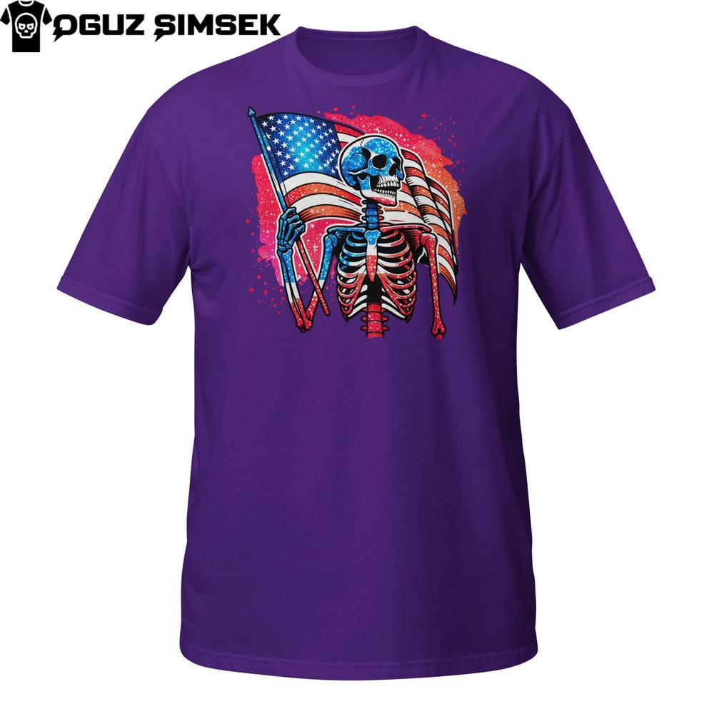 

USA Skeleton Blue Skull T-Shirt | Funny Fourth of July Patriotic American Flag 3XL