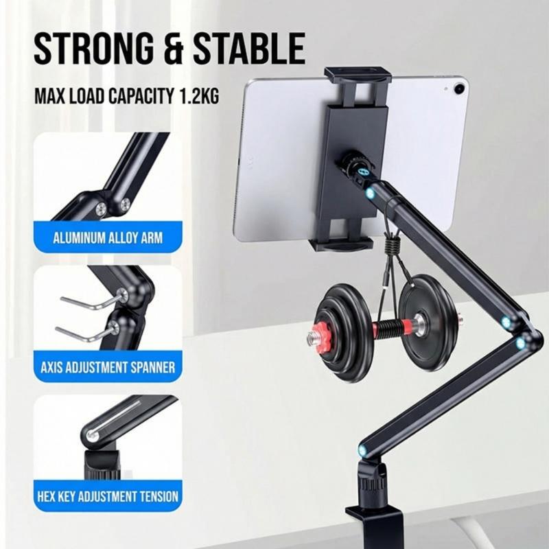 Adjustable Desktop Tablets Mount Holder With Ball Joint For Cooking Office And Video Calls Up To 13inches
