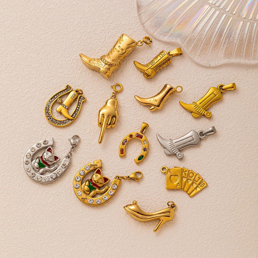 European & American Stainless Steel Boot Pendant - DIY Accessory with 18K Gold Color Retention