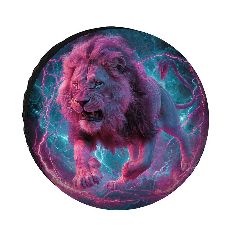 Fit Neon Electric Lion Tire Cover With Lightning Aura - Dynamic Running Lion Design, Neon Glow Wheel Protector For 16-17 Inch Ca