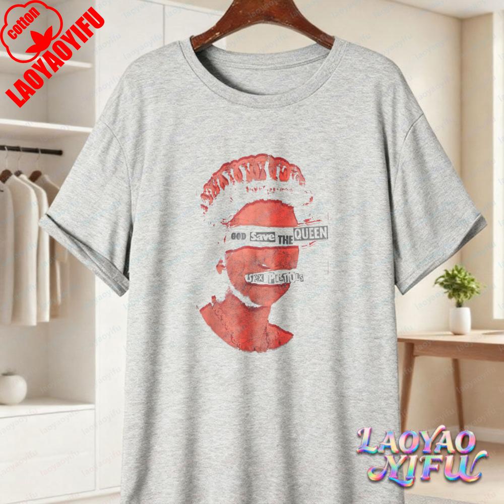 Maglietta in Cotone Vintage Retro Regina God Save The Queen T-shirt con Timbro Rosso per Unisex Fresca Best Seller Abbigliamento Punk Moda Streetwear