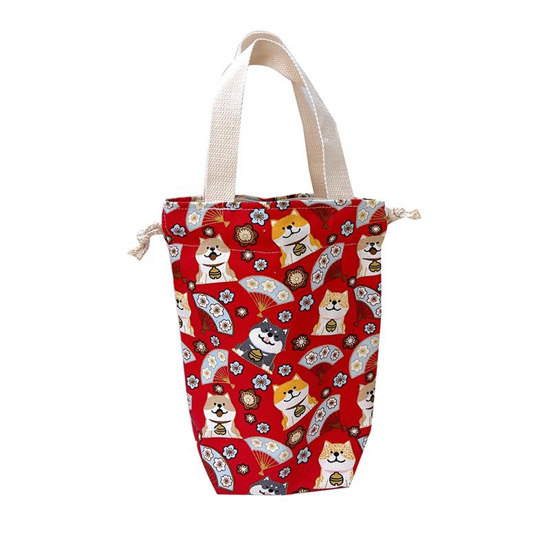 Portable Canvas Insulator Sleeve Bag Case Thermos Pouch Cartoon Pictures Closing Drawstring Storage Bag Vacuum Cup Set