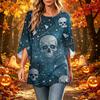 Women's Fashion Halloween Print Loose Casual Round Neck Three-Quarter Sleeve Top