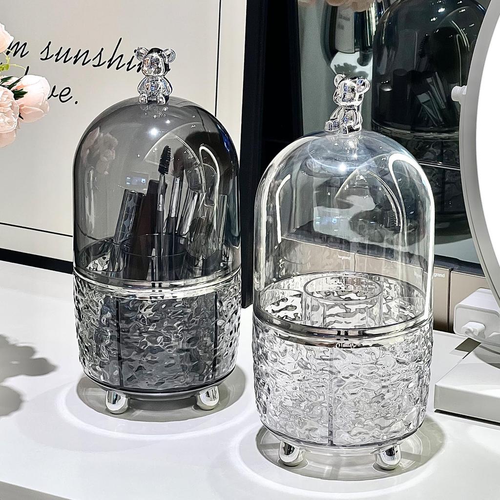 Rotating Dustproof Makeup Brush and Cosmetics Organizer with Large Capacity