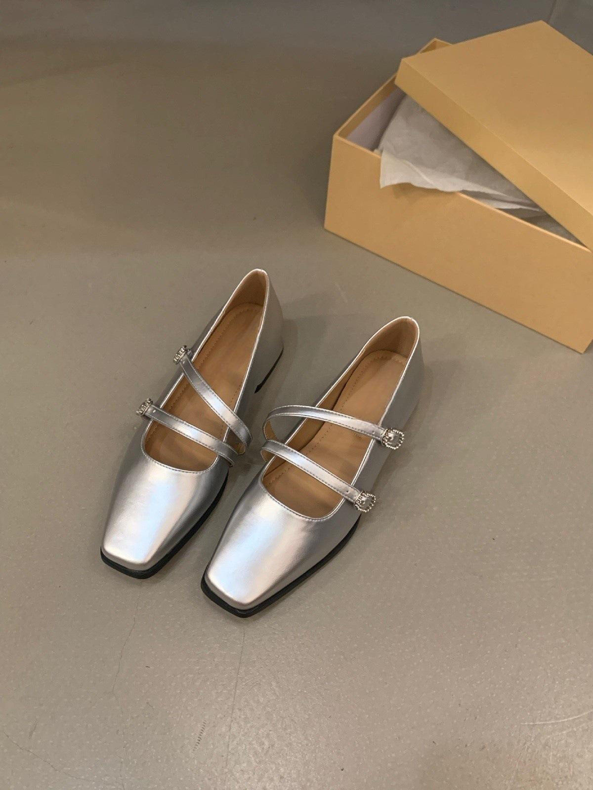 

Thick heel square head silver Mary Jane small leather shoes women s shoes new black spring and autumn shoes 40 серебряный