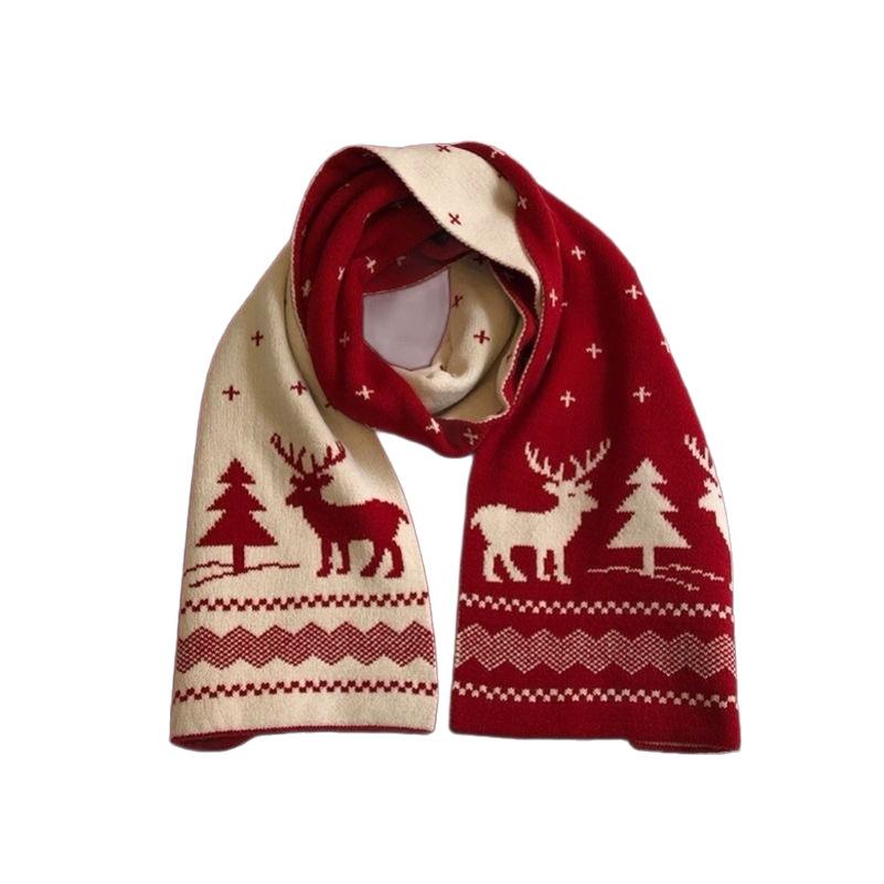Christmas elk knitted scarf women's winter thickened warm versatile student atmosphere scarf New Year's red gift