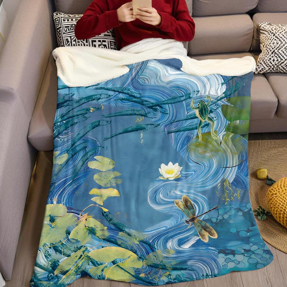Azure Lotus Flannel Blanket Warm Soft Halloween Christmas Couch Warm Cozy Decorative Decor Gift for All Season