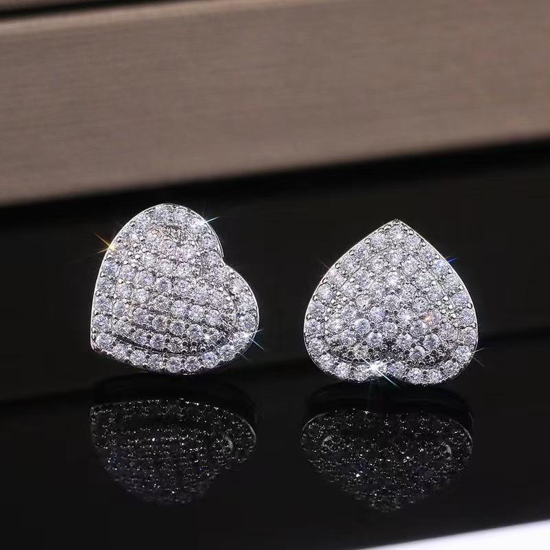 Trendy European & American Zircon Heart Stud Earrings for Women