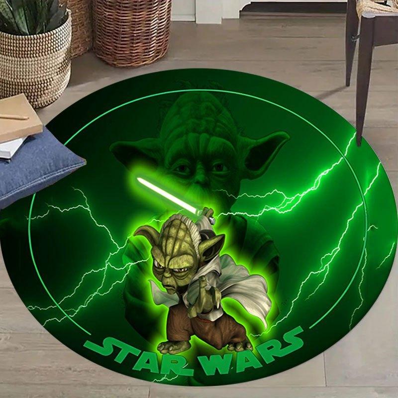 1pc Star wars Yoda Pattern Round Area Rug , Bedroom Living Room Floor Mat , Playroom Bedroom Living Room Indoor Decor Rug , Aesthetic Room C