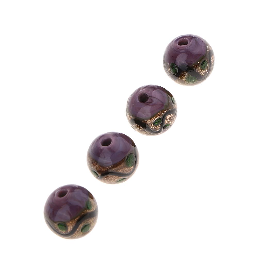 4 Pieces  Foil 12mm Lampwork Glass Round Beads for Jewelry Making Craft Blue