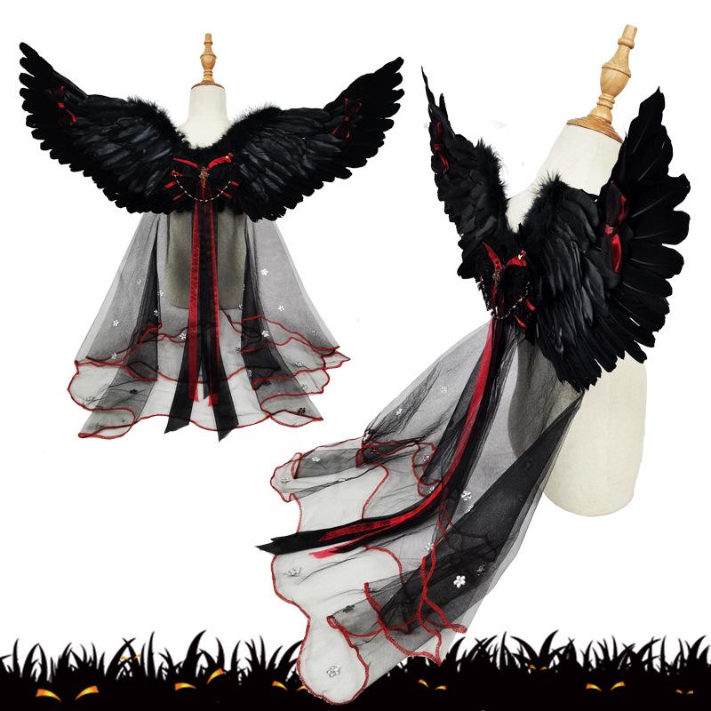 Halloween Angel & Demon Feather Wings Cloak - Costume Prop for Performances & Cosplay