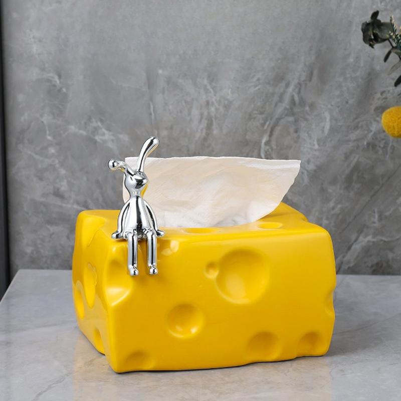 Cheese-Shaped Tissue Box -Durable Plastic Decorative Storage,Modern Luxury Home Decor,Suitable for Living Room,Bathroom,Kitchen