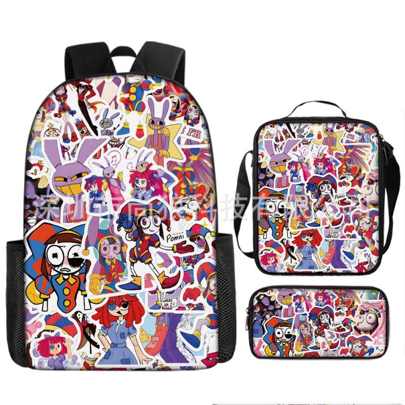 Kids School Backpack Set With Pencil Case Crossbody Bag - Cute Cartoon Print Oxford Fabric Lightweight Breathable Grades