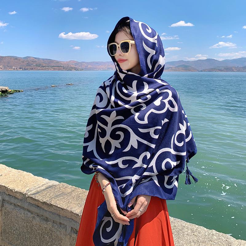 Dunhuang Desert Shawl - Qinghai Chaka Salt Lake Ethnic Scarf for Women, Cotton Linen Silk Blend