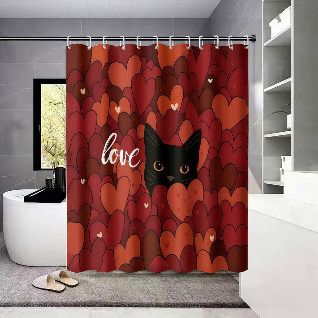 Valentine's Day Romantic Love Printed Bathroom 4-piece Set 180x180 Waterproof Shower Curtain Floor Mat U-shaped Toilet Mat