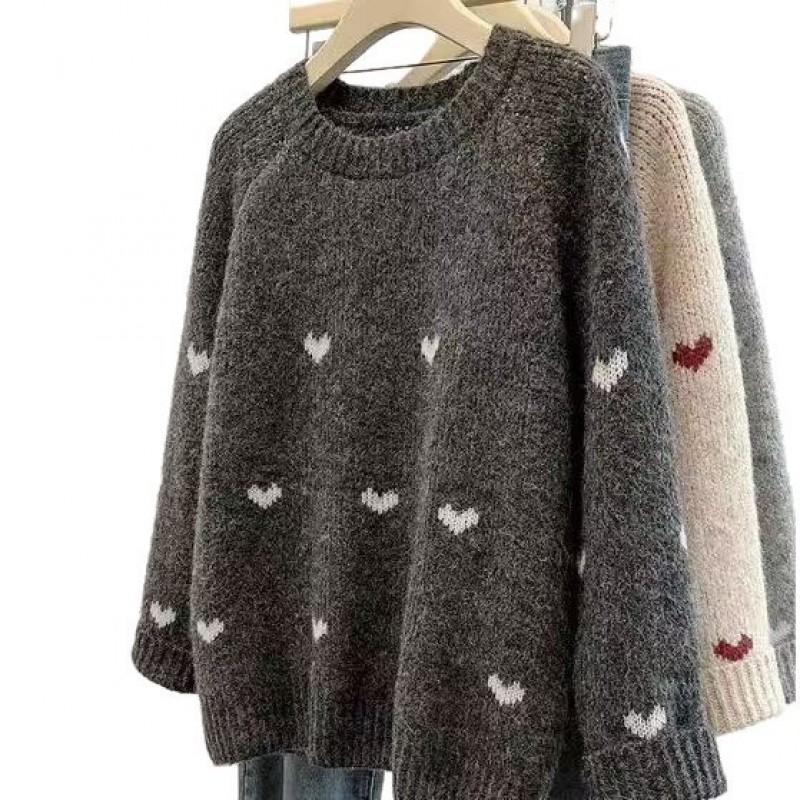 Soft Knit Pullover Sweater With Heart Detail Loose Fit Round Neck Women 2026