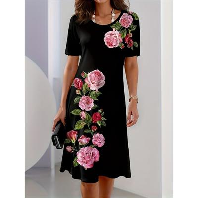 2025 Nueva Moda Vestido de Mujer con Estampado Floral 3D de Rosa y Peonía Casual Vacaciones Viajes Vestidos Fiesta Banquete Ropa de Mujer