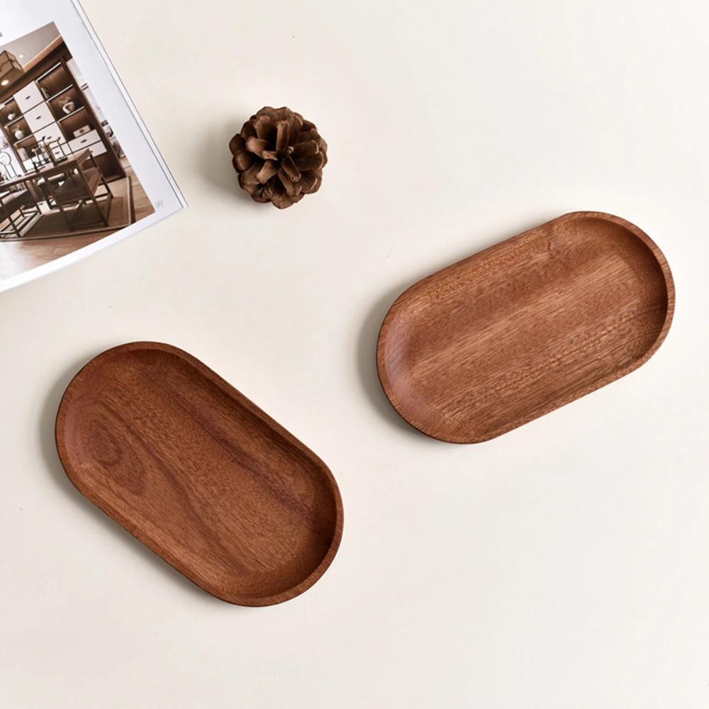 Solid Wood Serving Tray Small and Compact Fruit Platter Household Coffee Afternoon Tea Tray Simple Kitchen Bread Dim Sum Plate