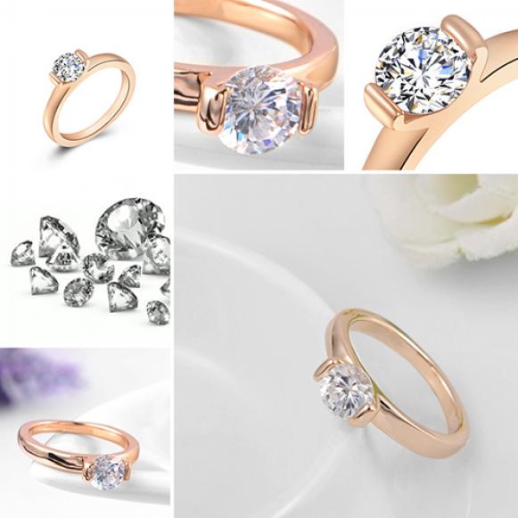 Rose Gold Rhinestone Finger Ring Socialite Women Wedding Party Jewelry Gift AVE