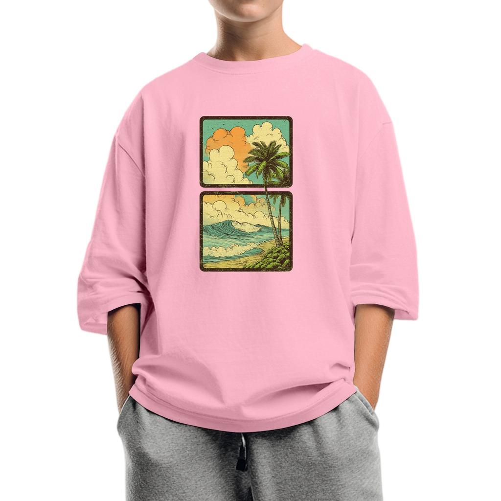 Moda dziecięca Drukowana bluzka z okrągłym dekoltem i rękawem 7/8, casualowy T-shirt