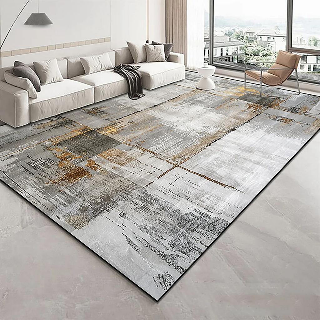 Modern Golden Geometry Carpet for Living Room Light Luxury Rugs for Bedroom Decor Large Area Lounge Sofa Side Floor Mats