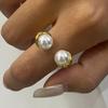 Fashion Imitation Pearl Geometric Open Ring Women  Stainless Steel Elegant Gold Plated Stacking Ring High Quality Jewelry Bijoux