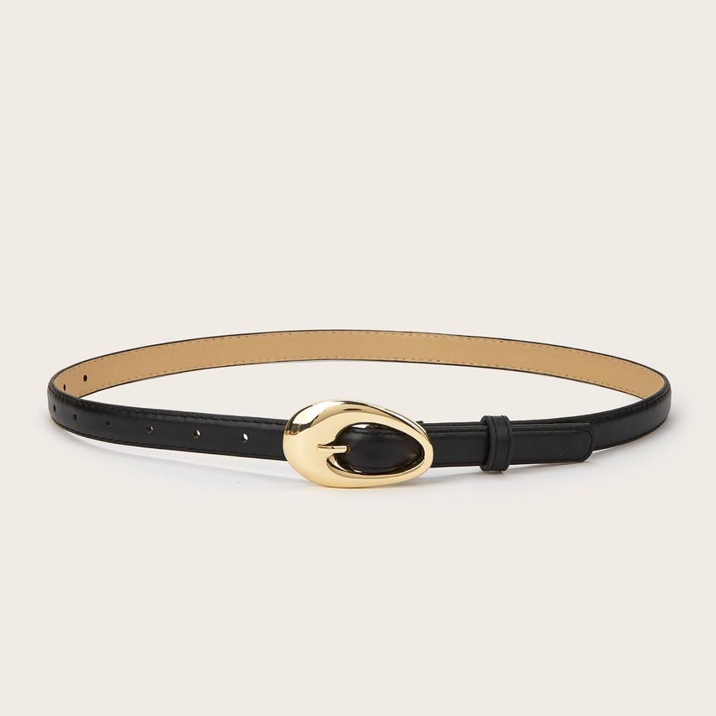 

Simple Solid Color Gold Buckle Decoration Women Casual Belt For Autumn Outfit Enhancement чёрный