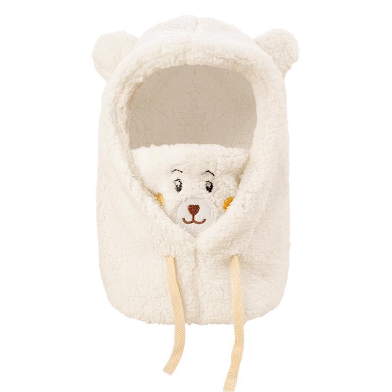 Cute bear hat, scarf, mask integrated, winter cycling neck protection, ear protection, windproof and cold protection, full face warm mask
