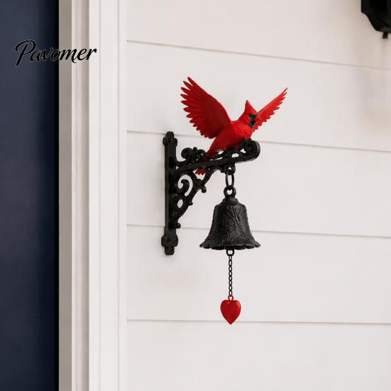 Vintage Style Doorbell Ornament Red Bird Garden Bell, Wall Mounted Outdoor Dinner Birthday Gift for Friends Yard Decor Porch Patio Entryway Farmhouse
