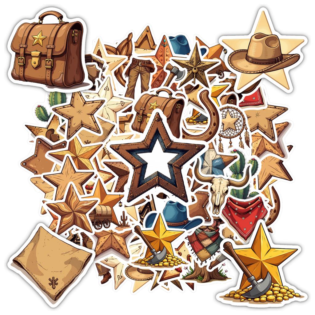 35pcs-150pcs Western Western Decals Vintage Star Star Sticker Pack Cowboy Stickers For Phone Laptop