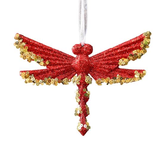 Glitter Sequined Christmas Ornament Red Snowflake/Butterfly/Star/Reindeer/Ballerina Hanging Decoration for Xmas Tree Doors Walls Holiday Home Decor