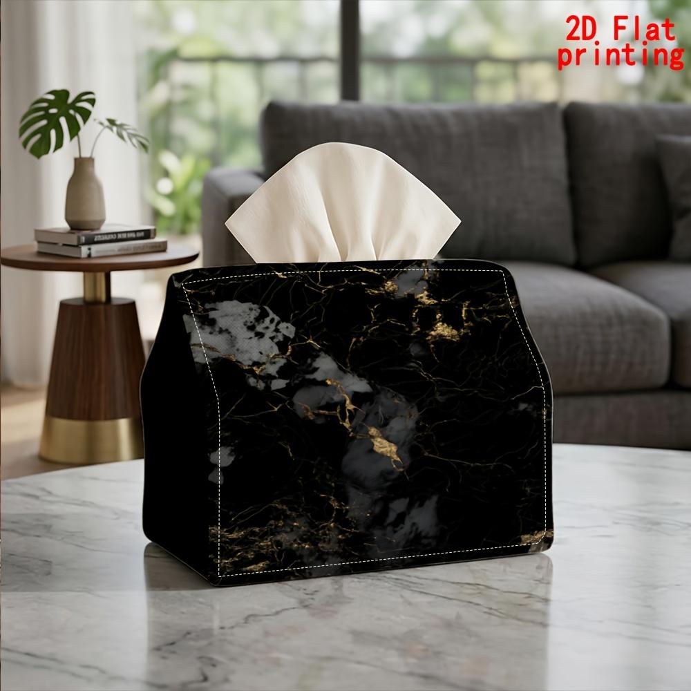 2D Flat 1pc, Tissue Box. Black Marble Pattern Napkin Dispenser, Reusable, Daily Desktop Tissue Storage Box, Suitable for Kitchen, Living Room, Bedroom