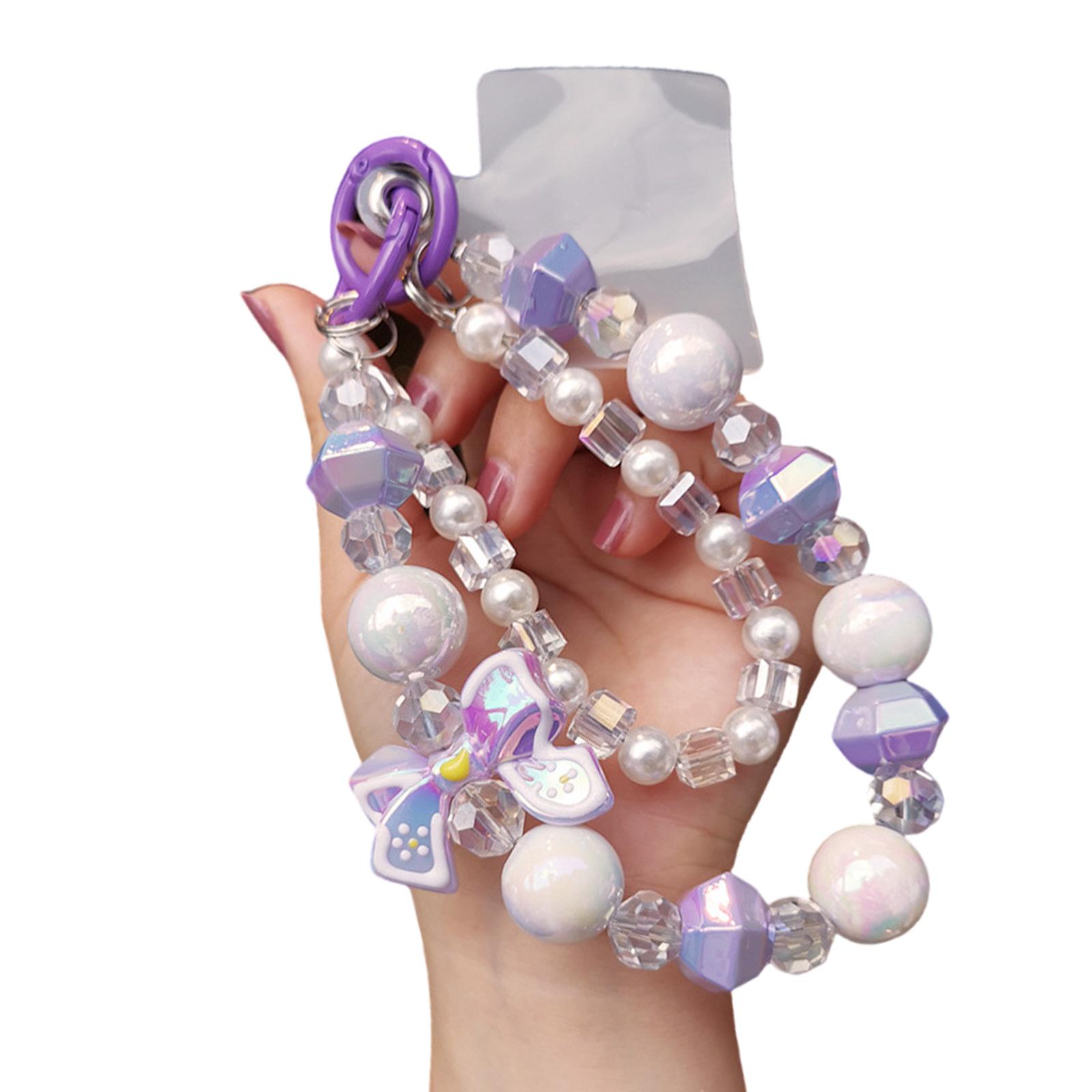 

Сделанный вручную бисерный шнурок для телефона с регулируемым ремешком на запястье, дизайн против потери для смартфонов, ключей, аксессуаров фиолетовый