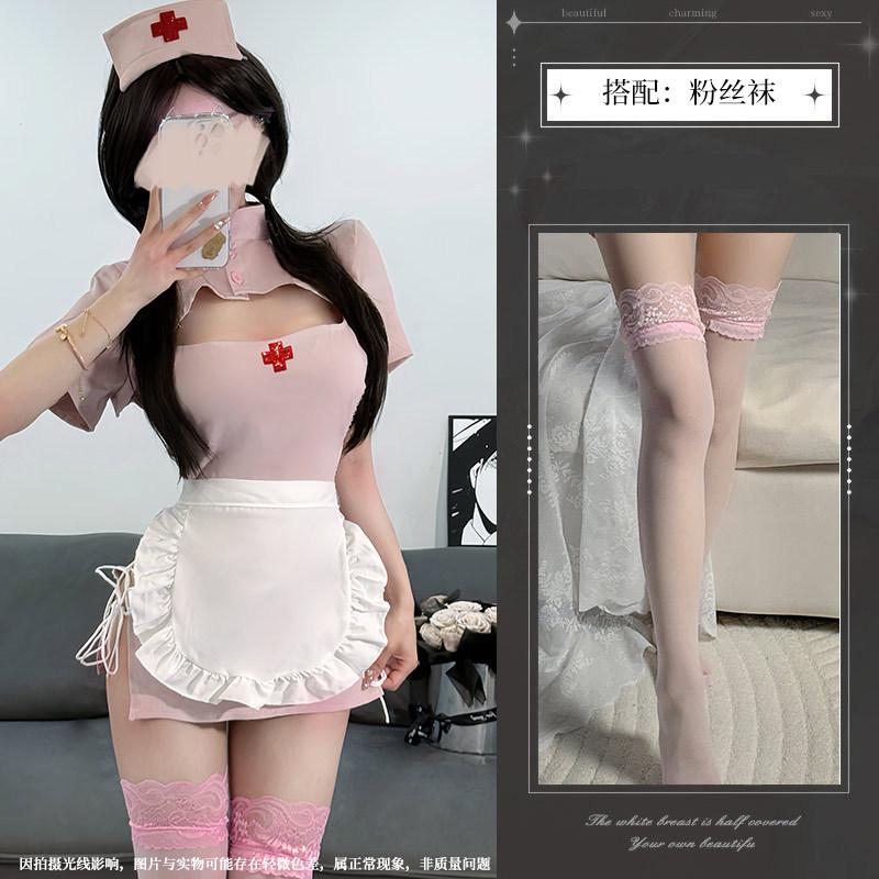 Sexy lingerie sweetheart nurse women's slit hip skirt strap stand-up collar empty COS cosplay suit