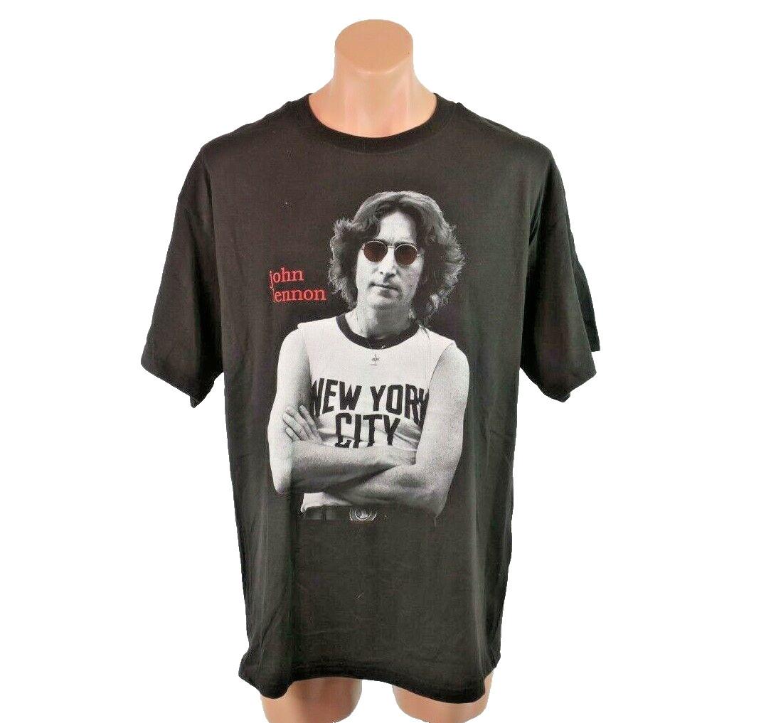 VTG 90s JOHN LENNON Portrait T-shirt Black New York City sz XL The Beatles NWOT L