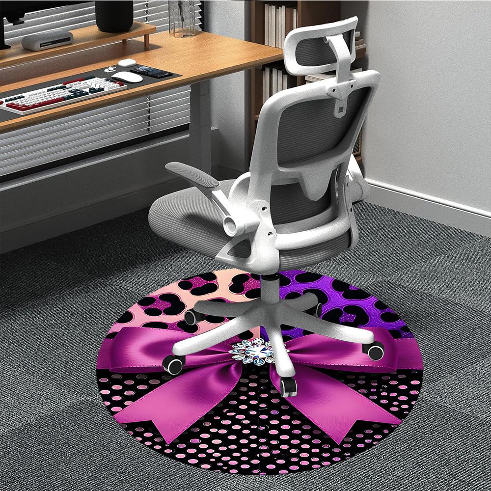 1pc Leopard Print Bow Office Round Rug, Non-slip, Soft and Durable Office Rug for Interior Decoration, Perfect for Office,Decoration yy260204061