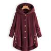 Women S Solid Color Hooded Button Plush Casual Coat