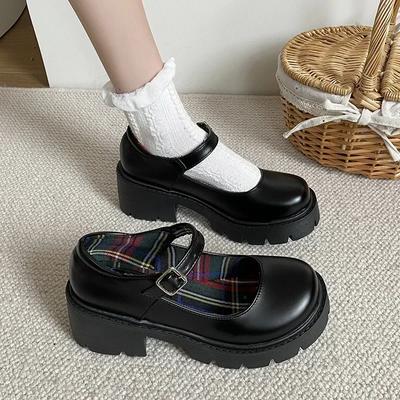 Scarpe con zeppa per donna Scarpe Mary Jane Semplici Lolita Scarpe con tacco nero Studente College Dolce Tacco medio Donna Scarpa singola