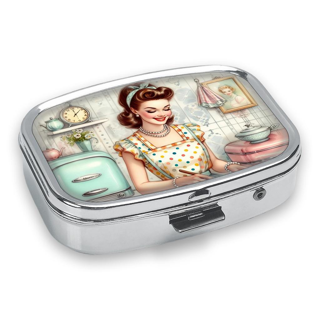 Portapillole Portatile con 2 Scomparti, Mini Custodia Organizer in Metallo per Medicine, Carino Contenitore Stampato per Pillole, Vitamine, Gioielli, Viaggio, Uso Quotidiano