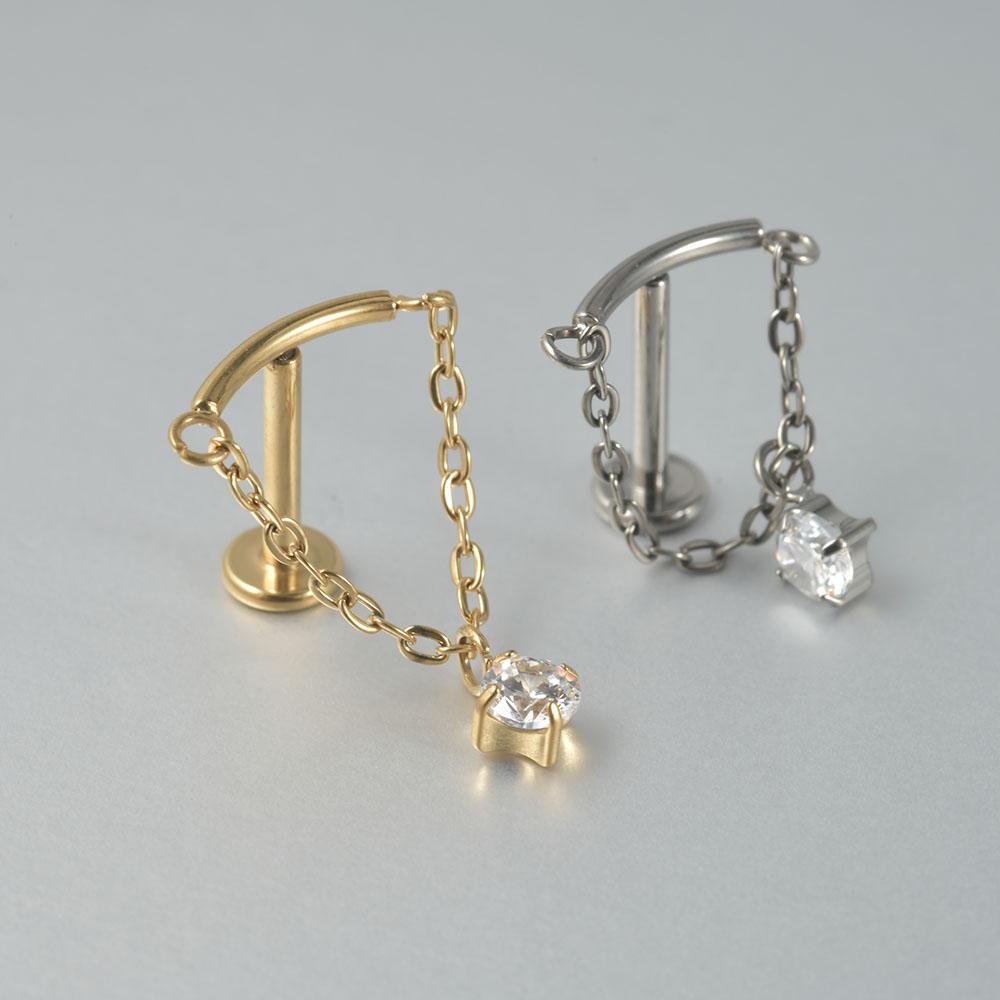 1PC G23 Titanium Minimalist Dangle Cartilage Earrings Stud 16G Internally Threaded Zircon Helix Ear Tragus Piercing Jewelry Silver
