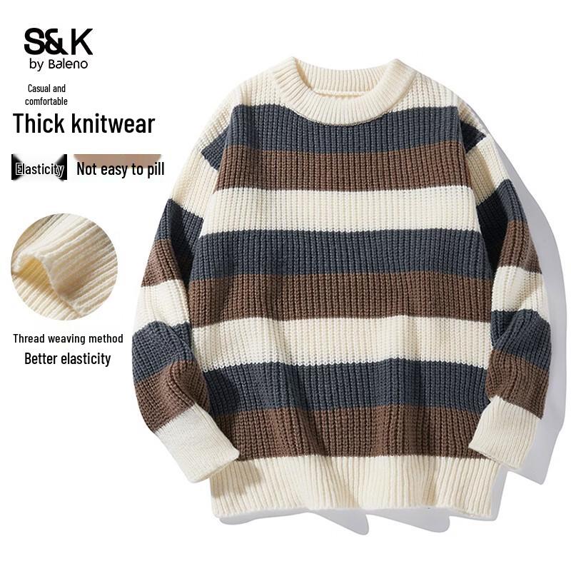 Baleno Men s S&K Striped Crew Neck Sweater 2XL
