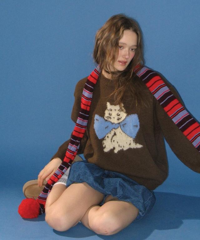 RONRON Ribbon Cat Mohair Pullover Knit Brown