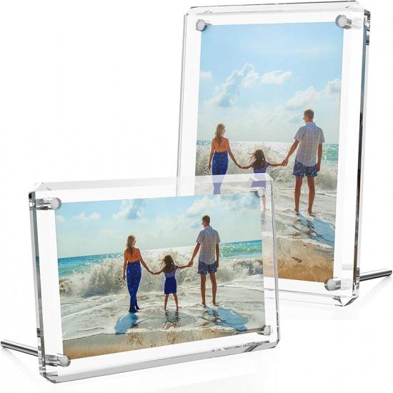 Acrylic Picture Frame 4x6, 2 Pack of Clear Magnetic Picture Frame with Diamond-Edge Design for Portrait or Landscape Display-Modern Frameless Lucite