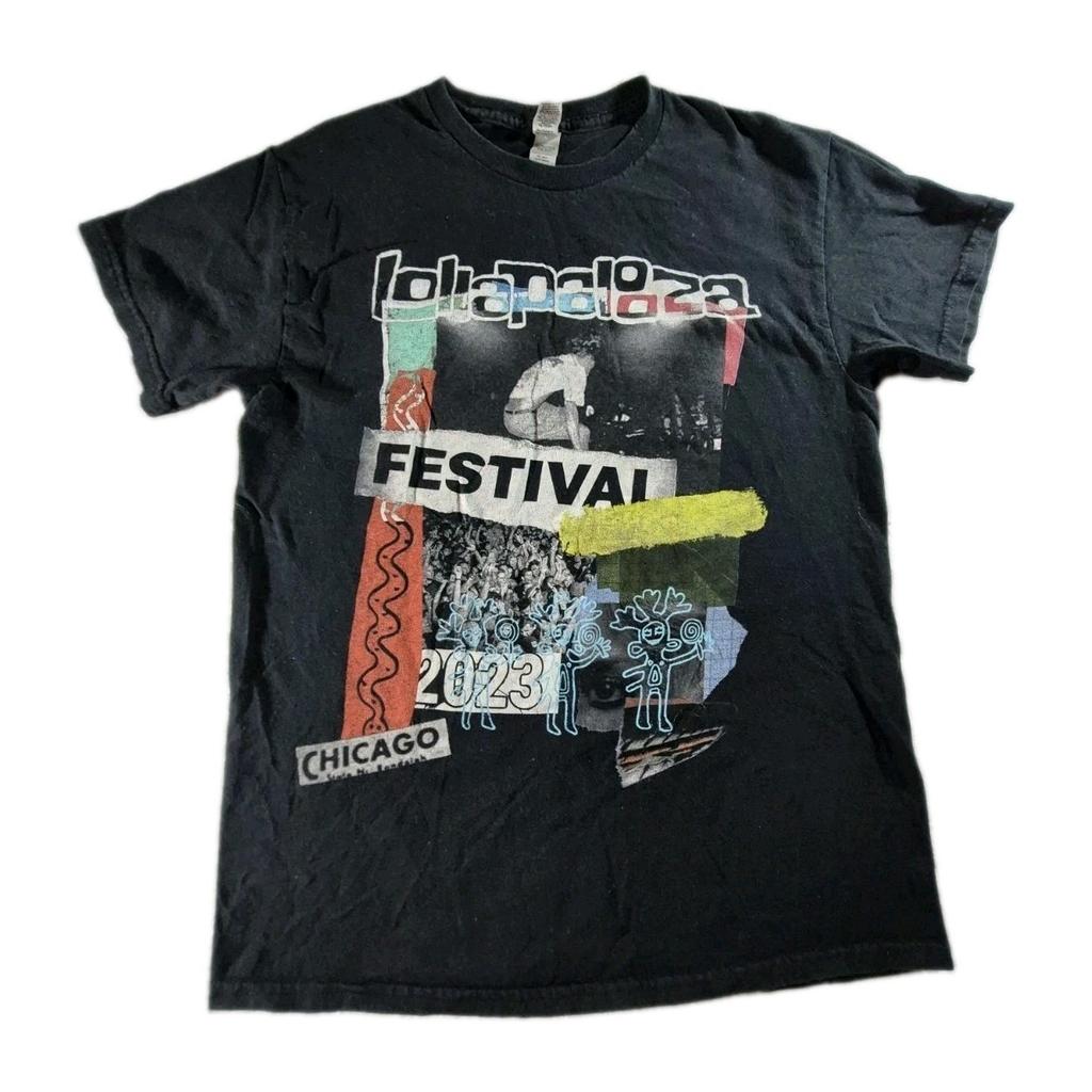 Men Lollapalooza 2023 Chicago Festival Double-sided Black Tshirt Size Medium Unisex T-Shirt