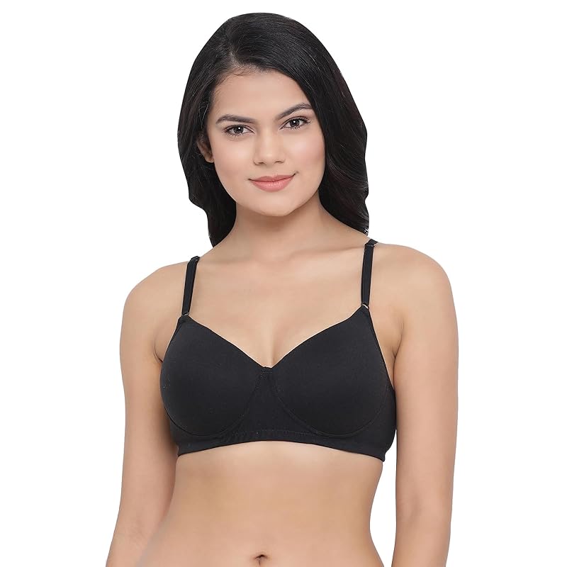 Clovia Women's Cotton Rich Solid Padded Full Cup Wire Free T-Shirt Bra (BR1279P13_Black_38B)