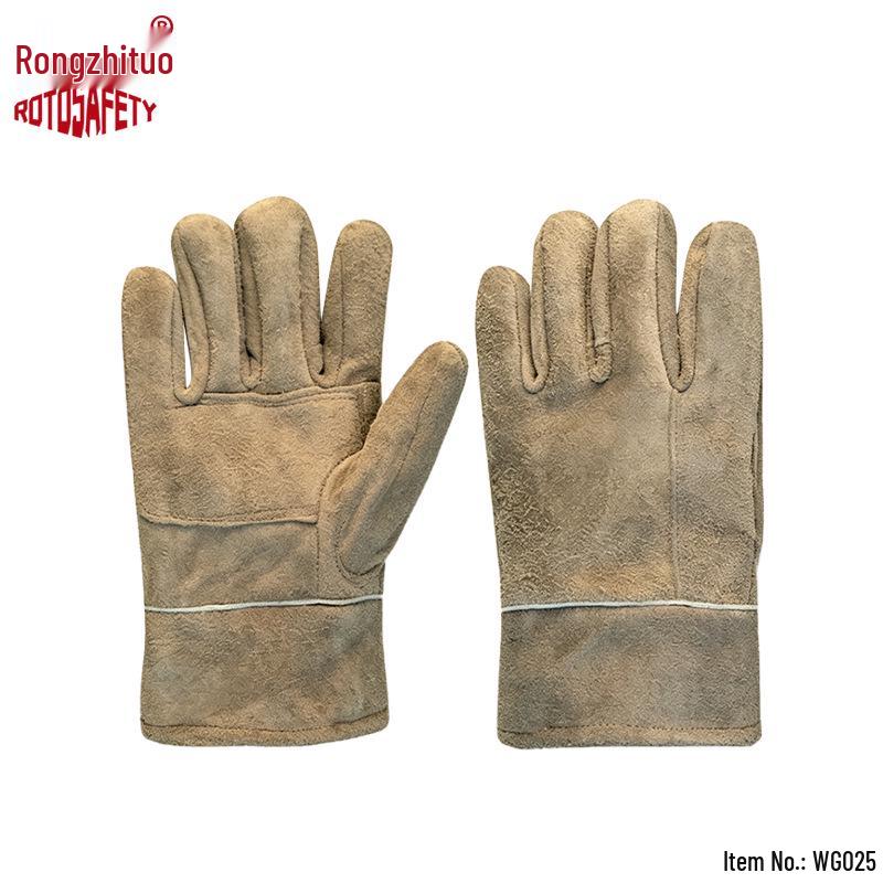 Cowhide Heat & Puncture Resistant Welding Gloves - Fireproof, Wear-Resistant, Ideal for Construction & Camping.