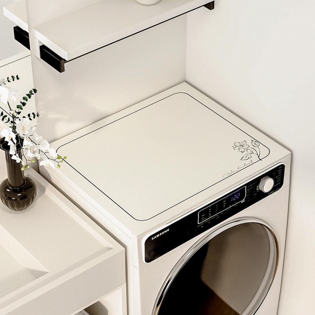 Simple Bakery Line Washing Machine Top Mat Croissant Print Waterproof Anti Dust Pad For Laundry Dryer Cabinet Surface Rug