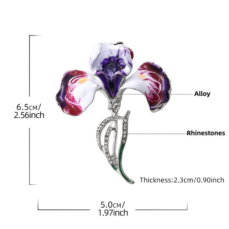 Enamel Purple Orchid Flower Brooches Rhinestone Elegant Plants Brooch For Women'S Clothes Backpack Pins Jewelry Accessory Gift