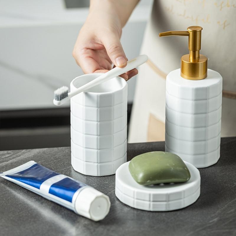 Ceramic Bath Accessories Set For Home Use, AntiSlip Toothbrush Cup Holder With Easy To Clean Glazed Finishes